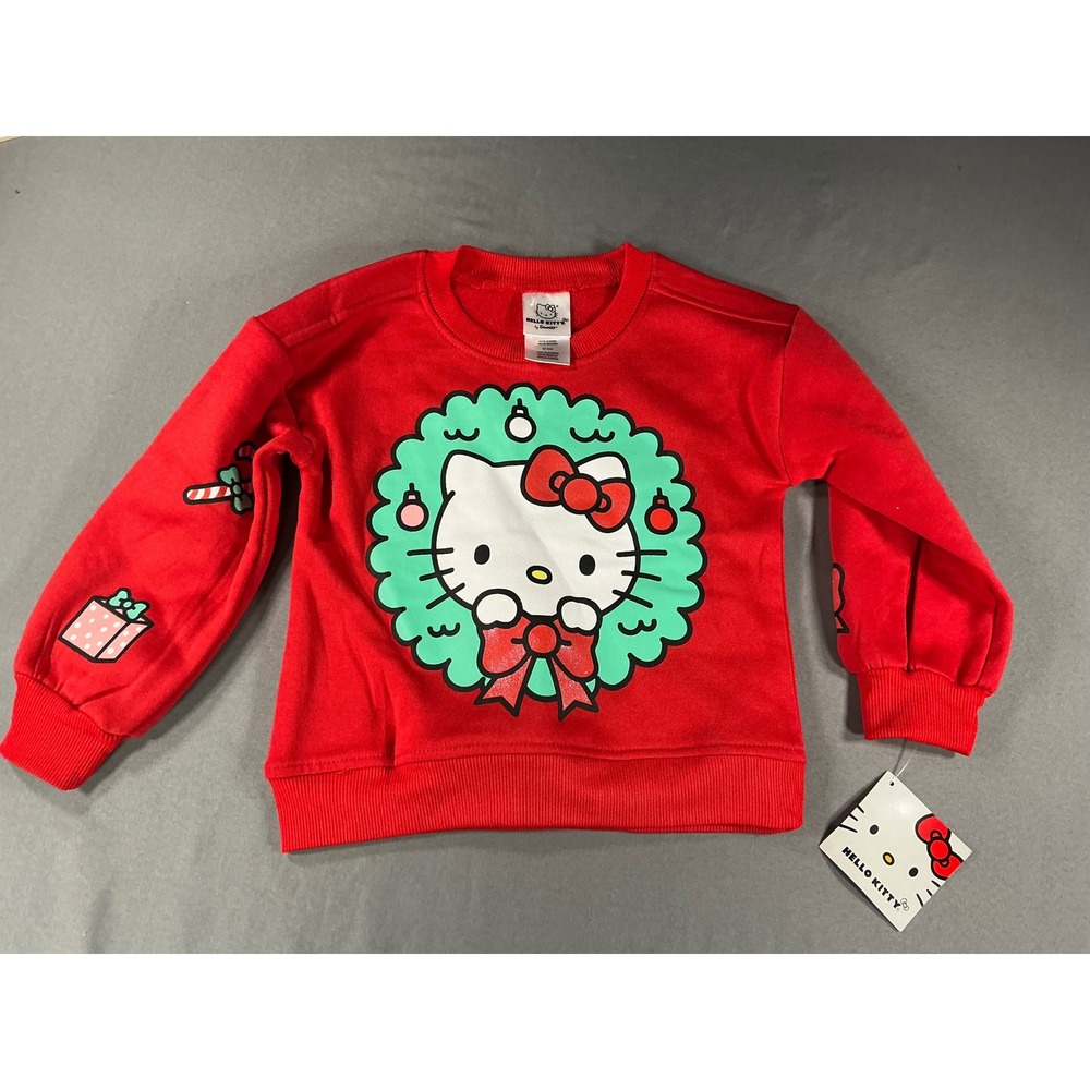 Hello Kitty Christmas Wreath Red Sweatshirt Toddler Girls 3T Sanrio Holiday NWT